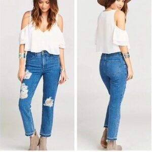 Show Me Your Mumu Brooklyn High Waist Distressed Crop Jeans in Sapphire Wash 25